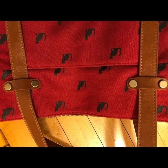 Modcloth Red and Brown Cat Print Shoulder Bag - Picture 4 of 7